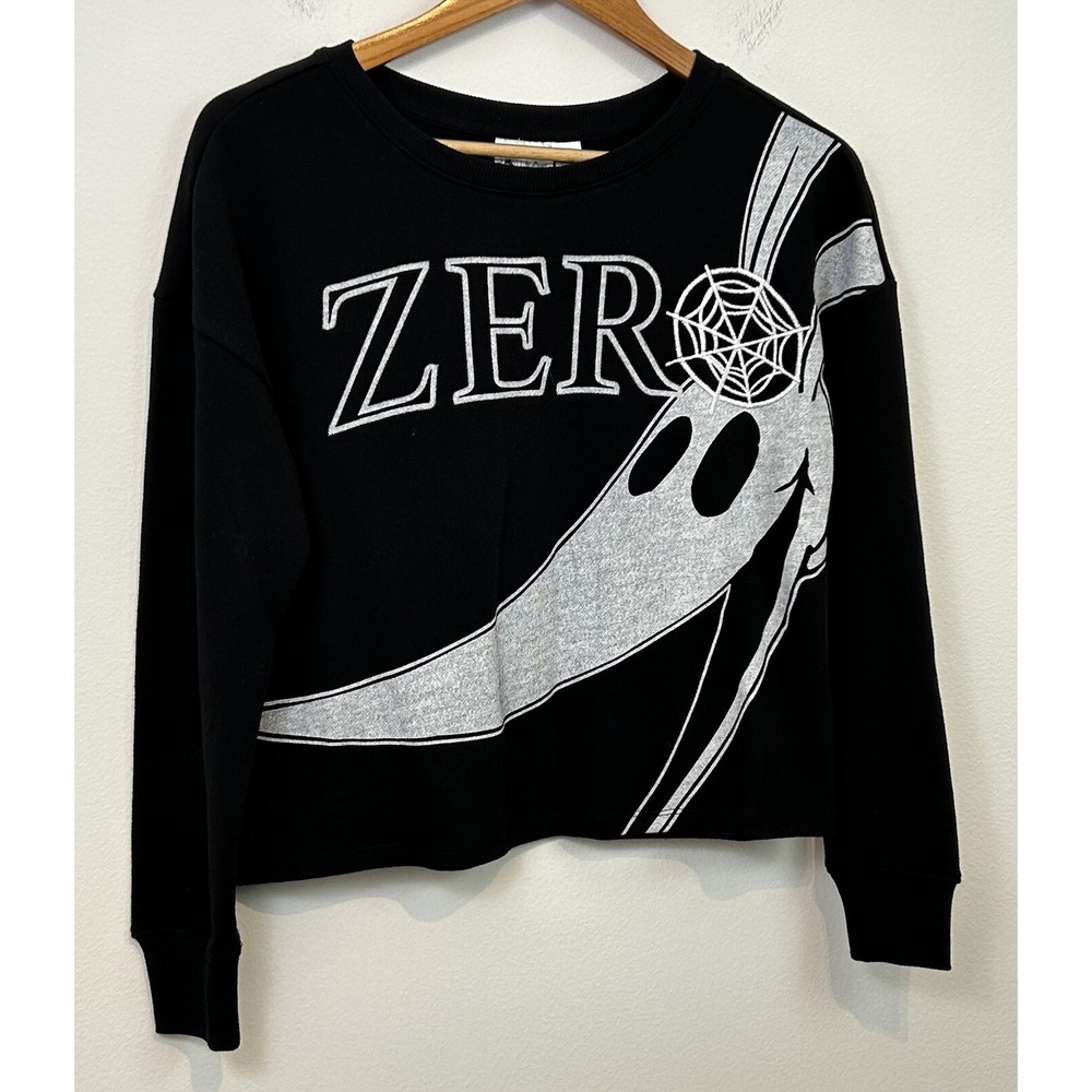 Disney Nightmare Before Christmas Zero Cropped Sweatshirt Black Small Embroidery